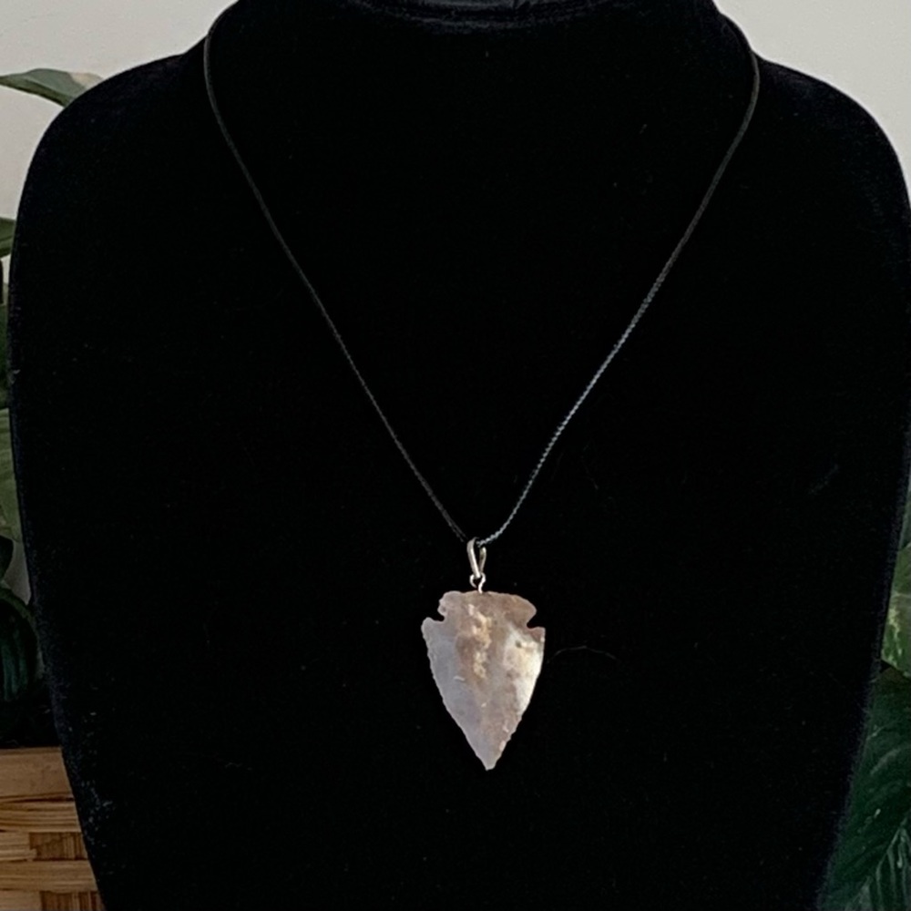 Arrowhead Leather Necklace Brown Agate Stone Primitive Jewelry Men's Tribal 19"